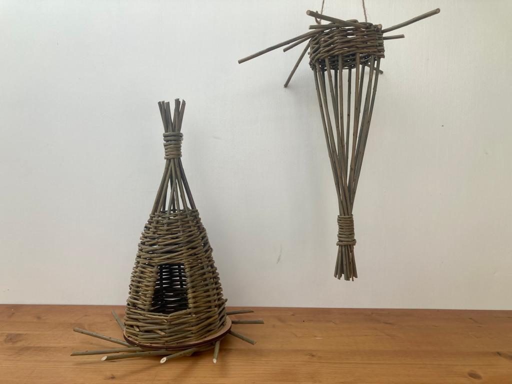 Willow bird house feeder and fat ball feeder